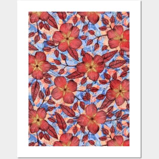 Coral Summer - a hand drawn floral pattern Posters and Art